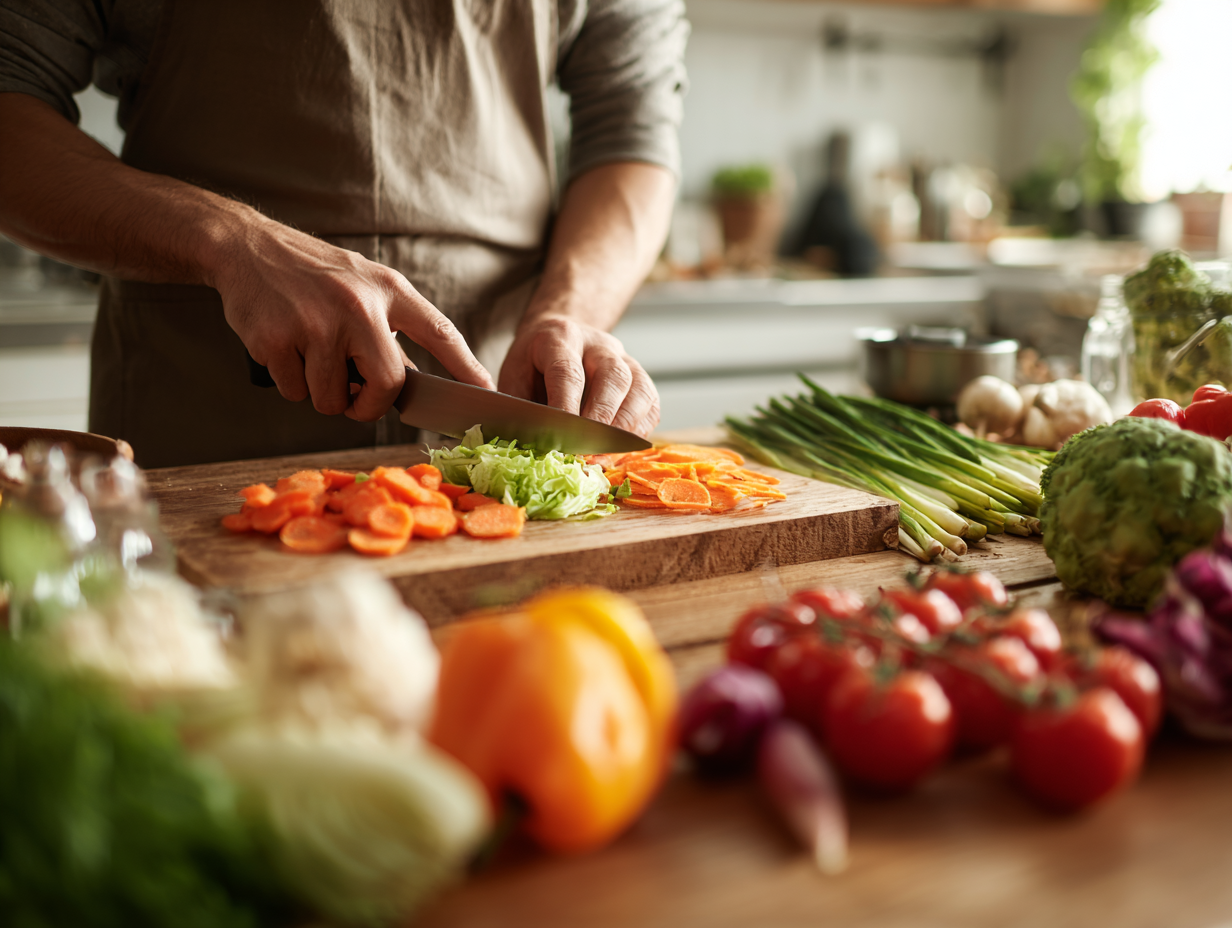 Здорова сім'я готує разом на кухні